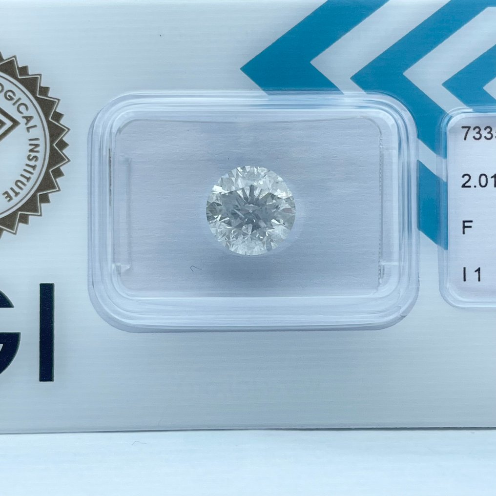 沒有保留價 - 1 pcs 鑽石 (天然) - 2.01 ct - 圓形 - F(近乎無色) - I1 - 國際寶石學院(International Gemological Institute (IGI)) #3.2