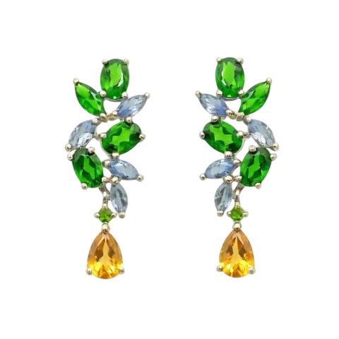 Nincs minimálár - Drop fülbevaló Ezüst, Aranyozott Citrin - Topáz - Tanzanite - 8,20 kt #1.0