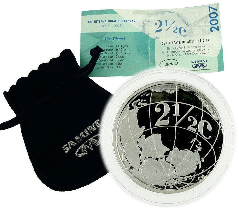 南非. 2-1/2 Cents (Tickey) 2007 Silver Proof 'International Polar Year' (没有保留价) #1.0