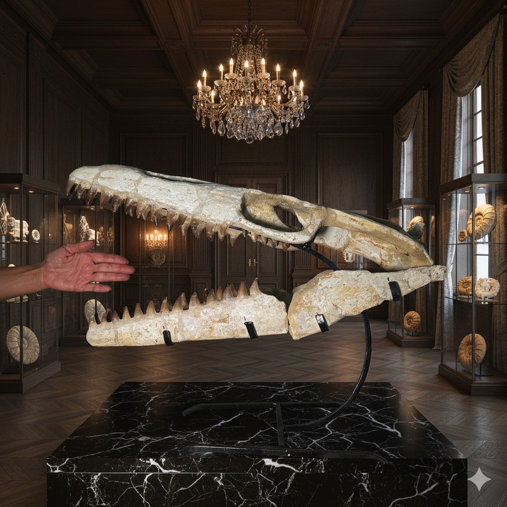 Mosassauro - Crânio fóssil - Mosasaurus sp. - 43 cm - 56 cm  (Sem preço de reserva) #1.0