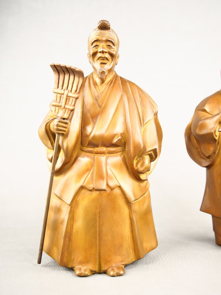 青銅色 - Higuchi Hōzan 樋口芳山 - 吉祥的高砂娃娃,祈求婚姻和睦与长寿。 - 昭和年代(1926-1989) #3.2