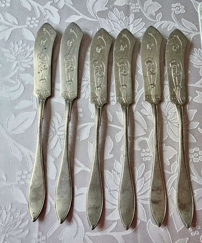 Set tacâmuri (6) - Placat cu argint - Set de ustensile pentru pește în stilul Jugendstil #3.2