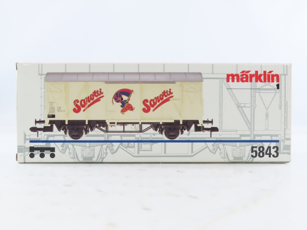 Märklin 1 - 5843 - Modellvonat teherfuvarozás (1) - 2 tengelyes zárt áruszállító kocsi 'Sarotti' felirattal. - DB #3.2