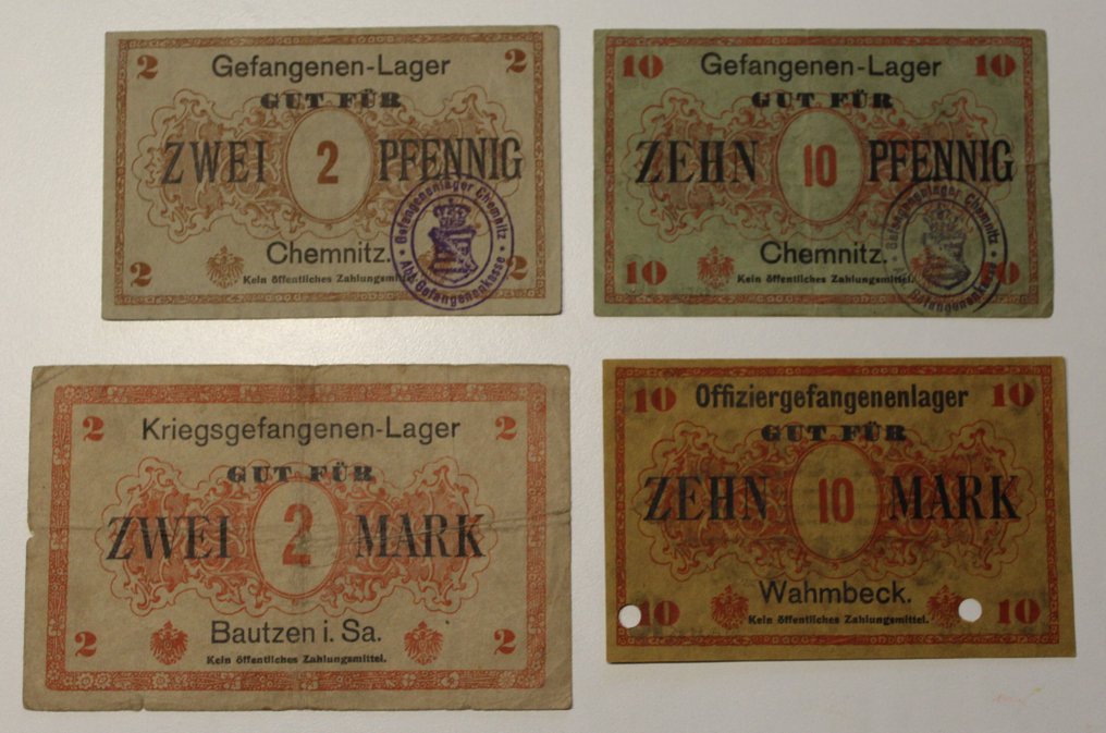 Alemanha. - 6 banknotes - Various German POW camps 1914-1918 (Sem preço de reserva) #3.2