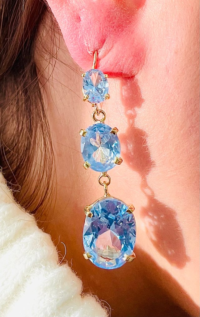 Nincs minimálár - Drop fülbevaló - 9 Kt Sárga arany, Ezüst Akvamarin #2.1