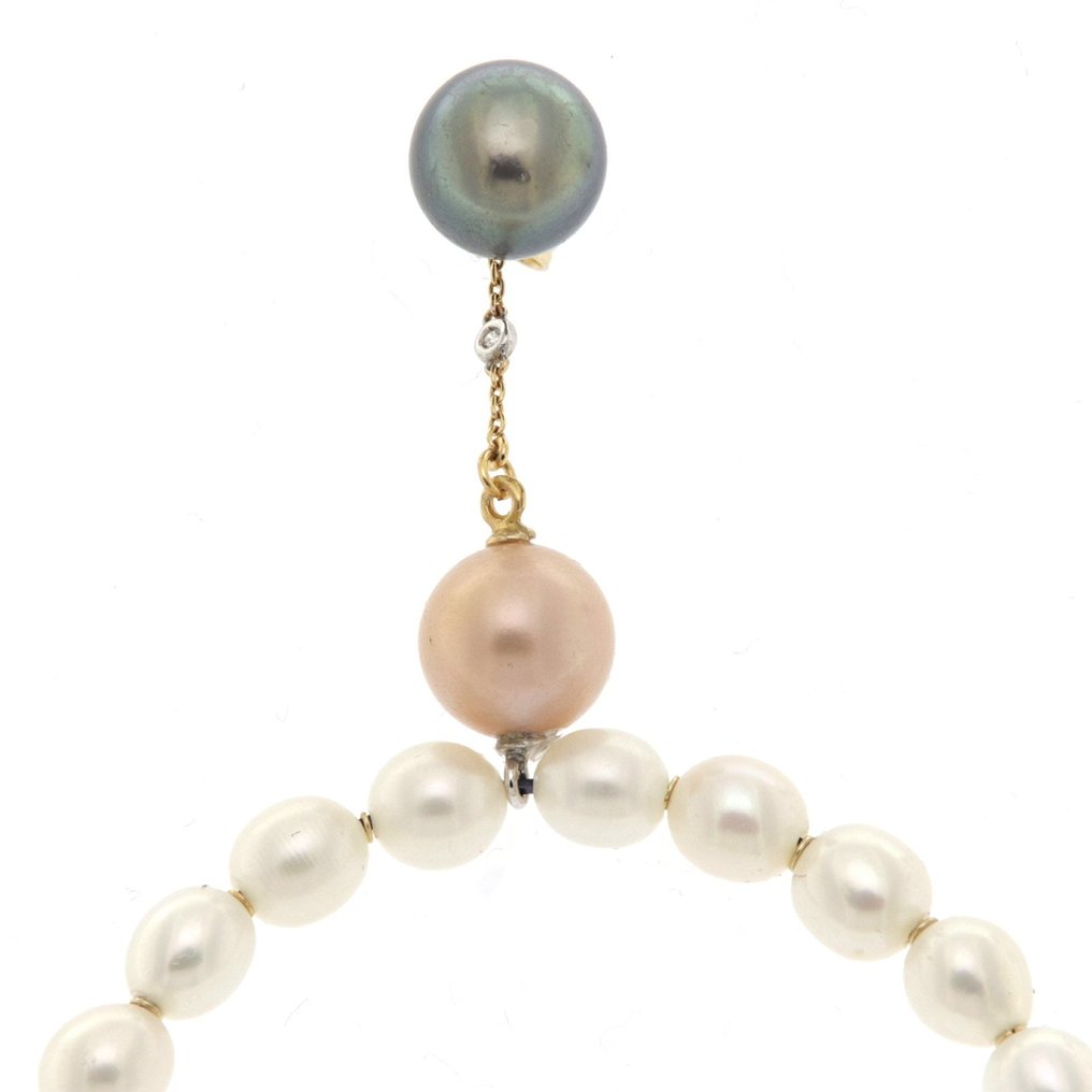 Σκουλαρίκια - 18 καράτια Λευκός χρυσός, Κίτρινο χρυσό - 0.05ct. tw. Διαμάντι (Φυσικό) - Μαργαριτάρι #3.2