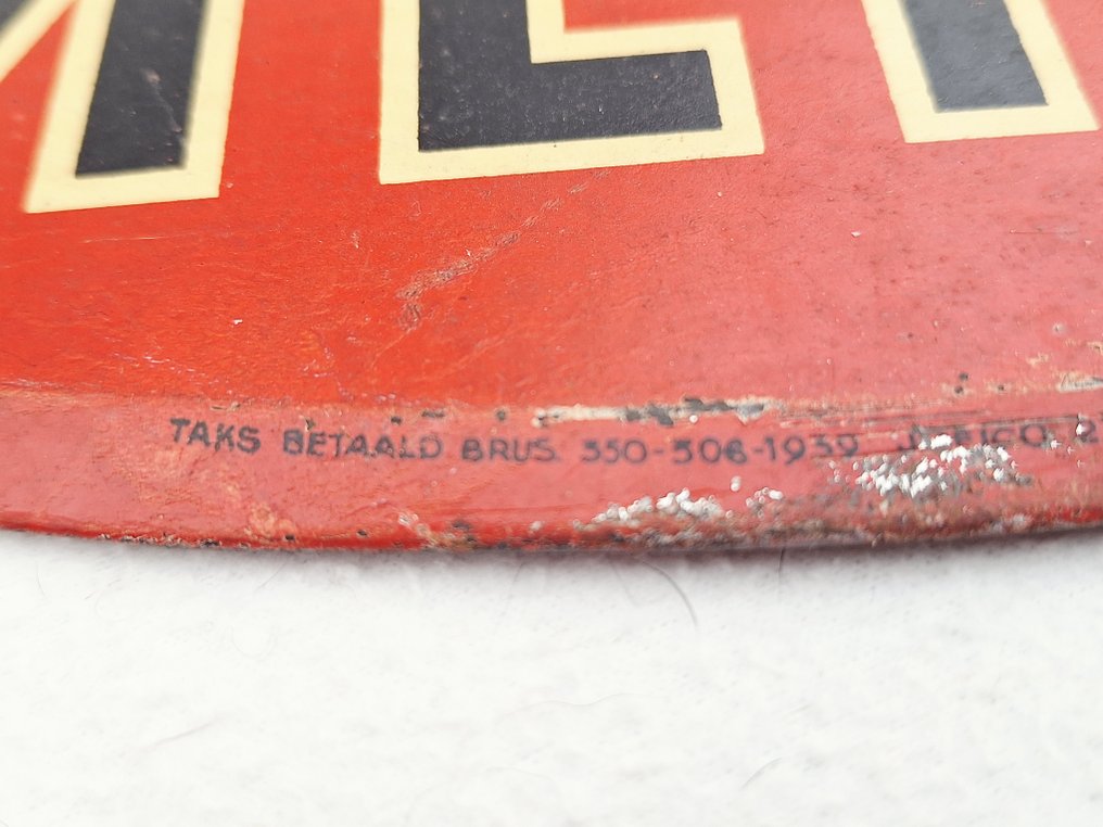 Ch. Woestelei Jette-Bruxelles - Aerschotsche Bruine Mena - Πινακίδα - Πιάτο μπύρας προπολεμικής εποχής. - Blik #1.0