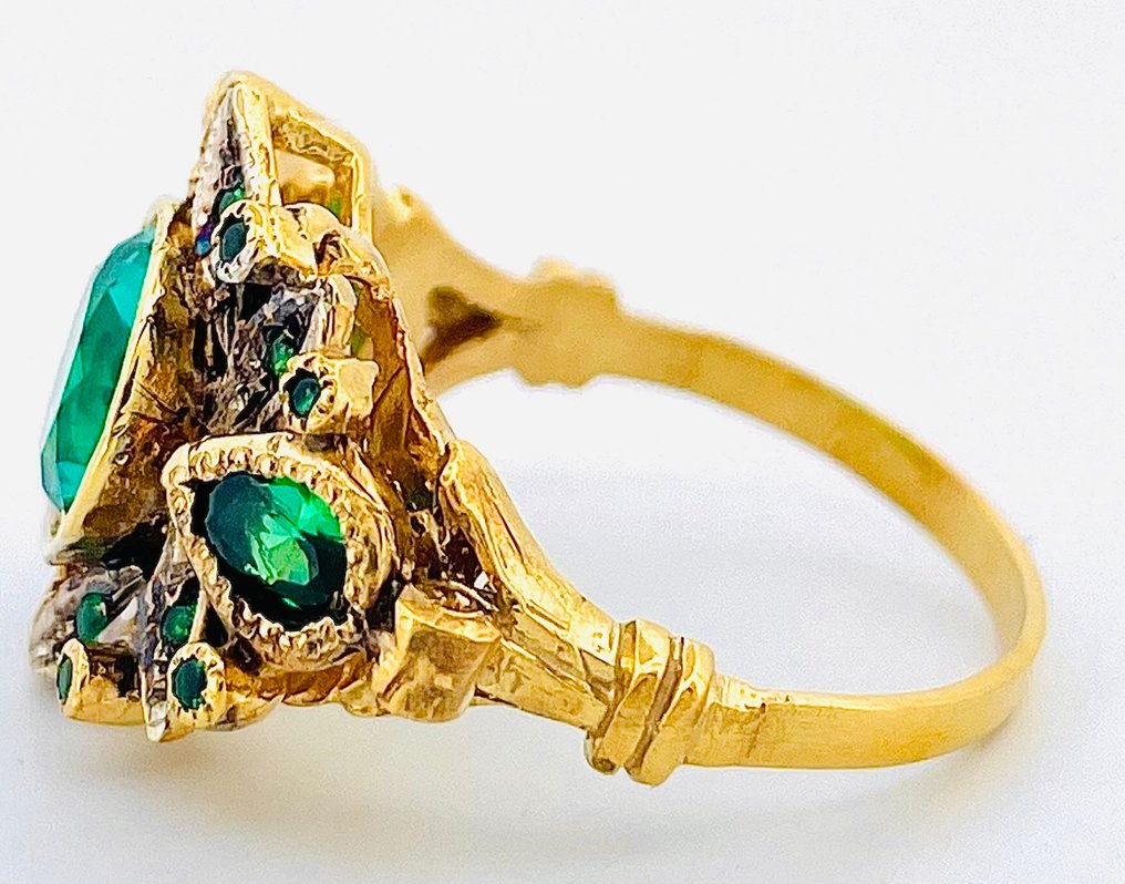沒有保留價 - 戒指 - 9 節 黃金, 銀 祖母綠 #4.3