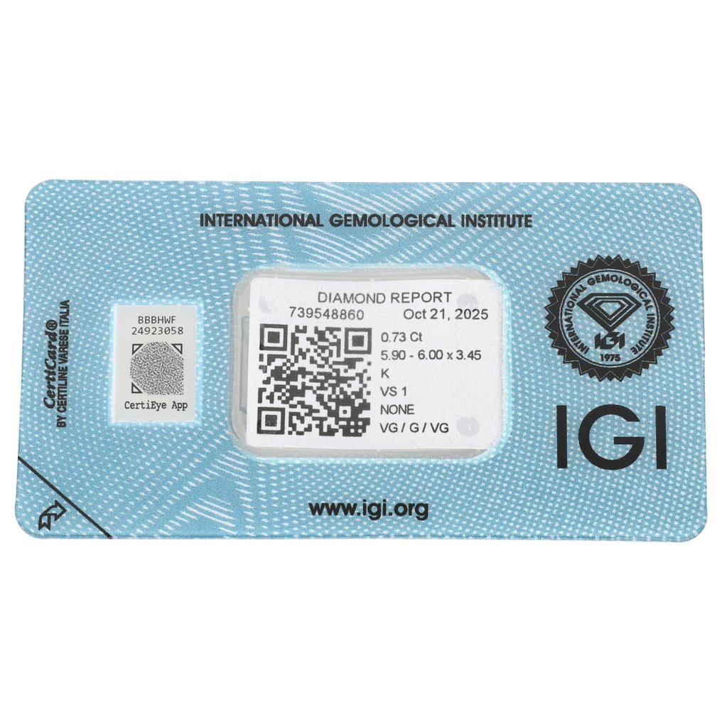 Ei pohjahintaa - 1 pcs Timantti (Luonnollinen) - 0.73 ct - Pyöreä - K - VS1 - Kansainvälinen gemologinen instituutti (IGI) #2.1