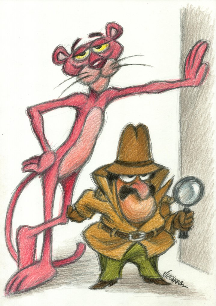 Joan Vizcarra Oryginalny ołówek - Pink Panther & Inspector Clouseau – Hand Signed #1.0