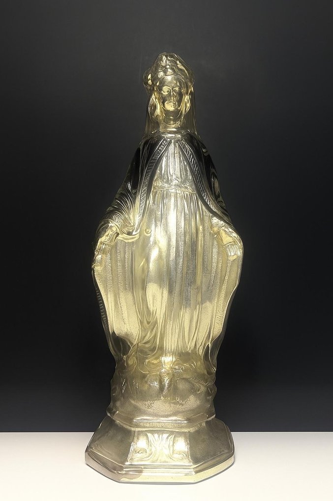 Sculpture, Ancienne Vierge En Verre églomisé XIX eme - 23 cm - Glass #2.1
