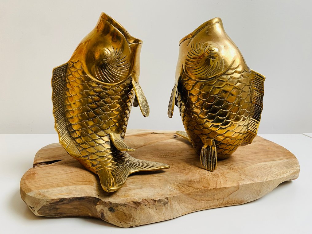 雕刻, Vase Carpe Koi - 18 cm - 黃銅 #1.0