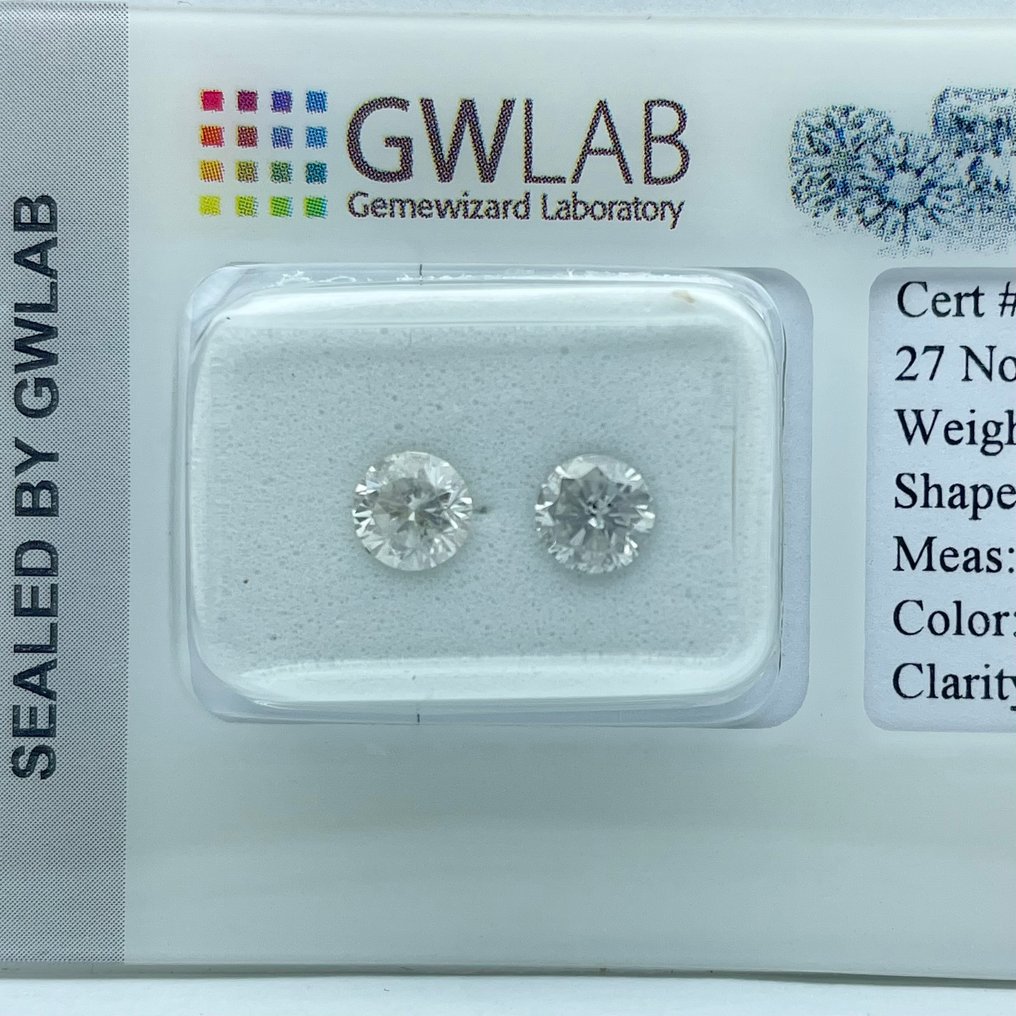 Ei pohjahintaa - 2 pcs Timantti (Luonnollinen) - 0.96 ct - Pyöreä - D (väritön), E - SI2, I1, SI3 - Gemewizardin gemologinen laboratorio (GWLab) #1.0