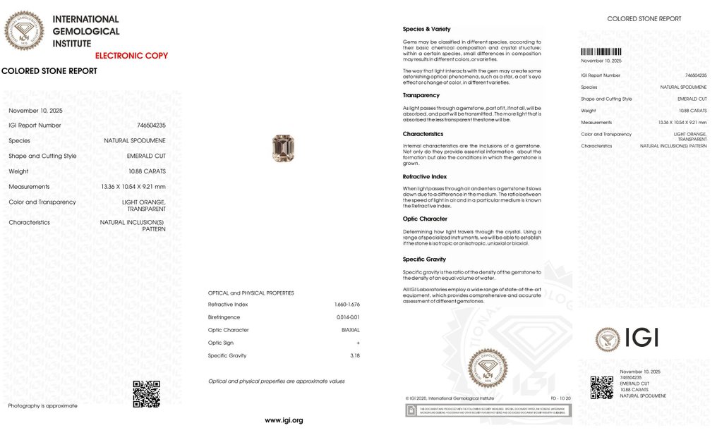 Fără preț de rezervă - 1 pcs Roz Spodumene - 10.08 ct - IGI (Institutul gemologic internațional) - Kunzit natural #2.1