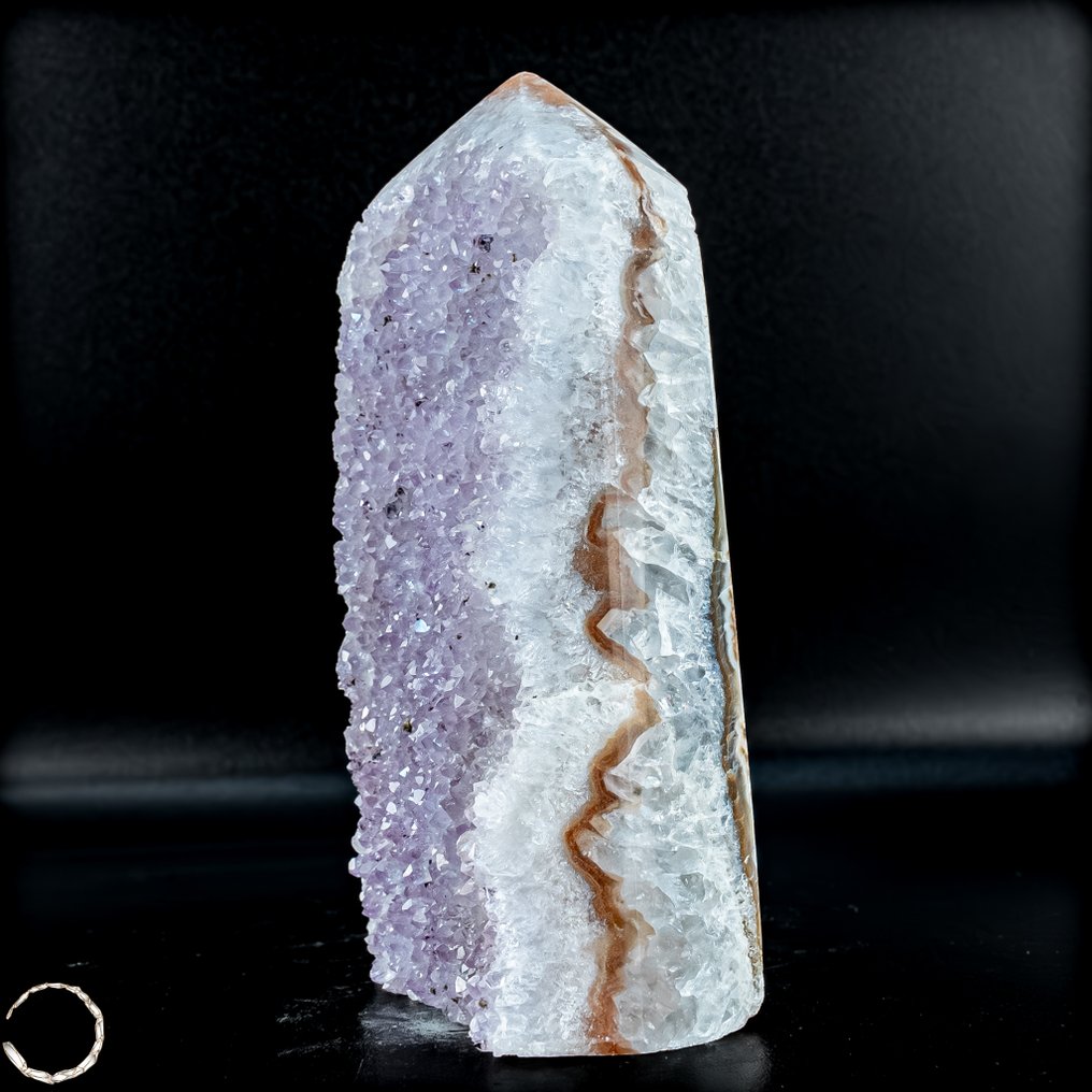 Achat obelisk with sparkling amethyst crystals – a harmonious natural artwork Masterpiece of Nature in highest quality- 695.73 g #1.0