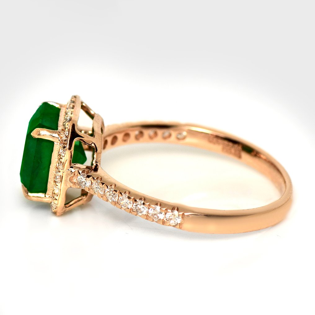Sans prix de réserve - Bague - 14 carats Or rose, IGI 2,05 ct Zambie Vert Intense -  2.43ct. tw. Émeraude - Diamant #3.2