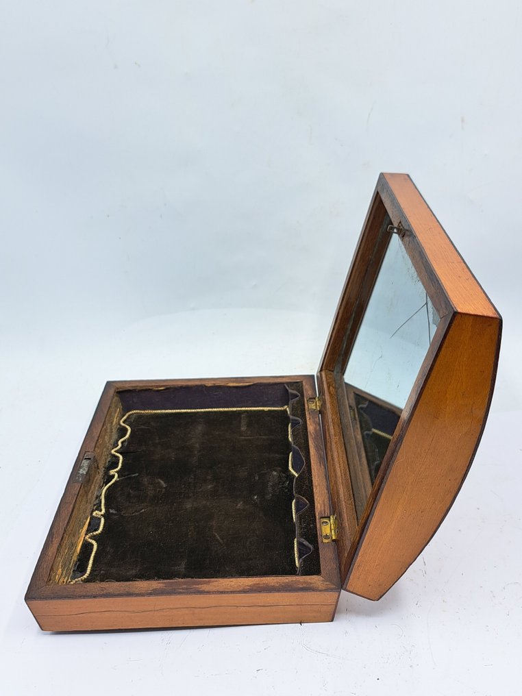 Ékszeresdoboz - kis szarkofág - Fa, Üveg, Bársony - Kist met spiegel #1.0