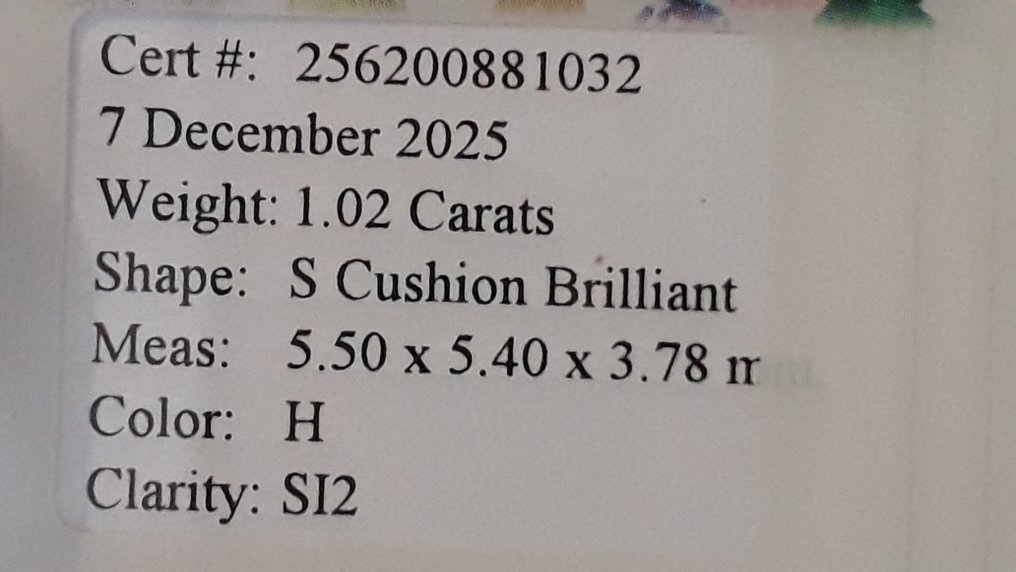 Sem preço de reserva - 1 pcs Diamante (Natural) - 1.02 ct - Almofada - H - SI2 - Gemewizard Gemological Laboratory (GWLab) #3.2