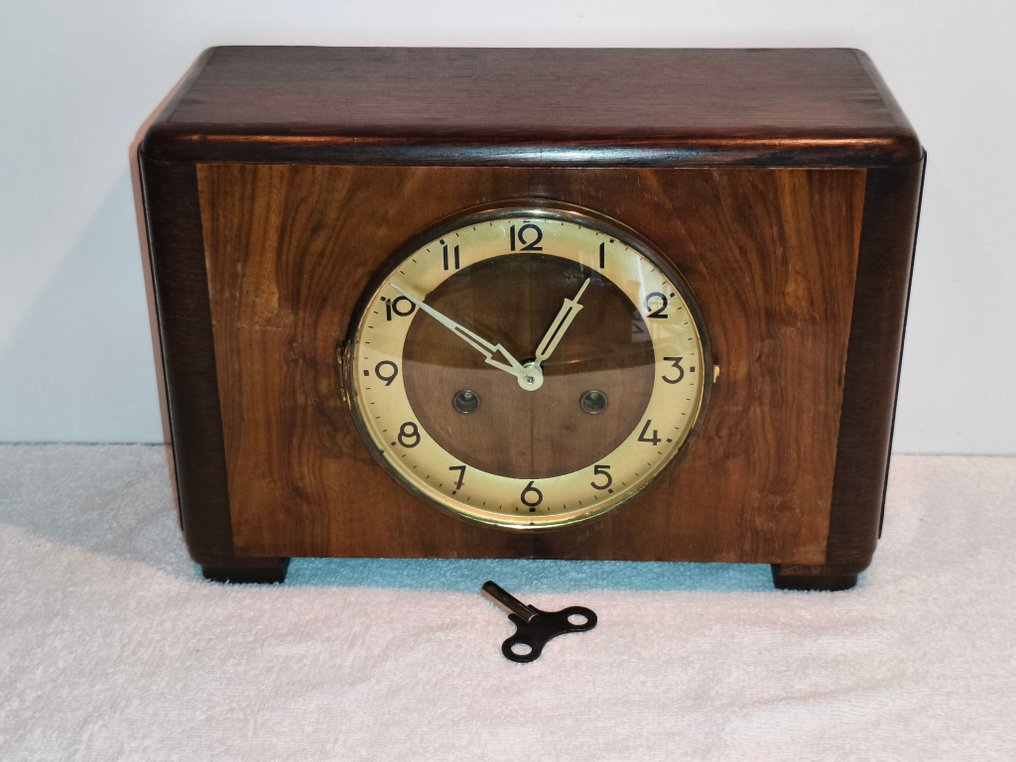 Zegar kominkowy - Art Deco - Dąb, Mahoń - 1920-1930 - Art Deco - Pendule #1.0