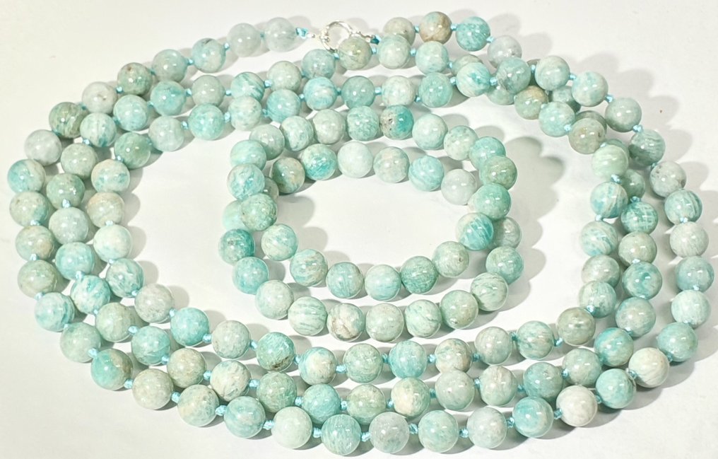 Amazonite naturale - favorisce la pace interiore - Argento 925 - 2 braccialetti e collana - Prima - Collana #4.3