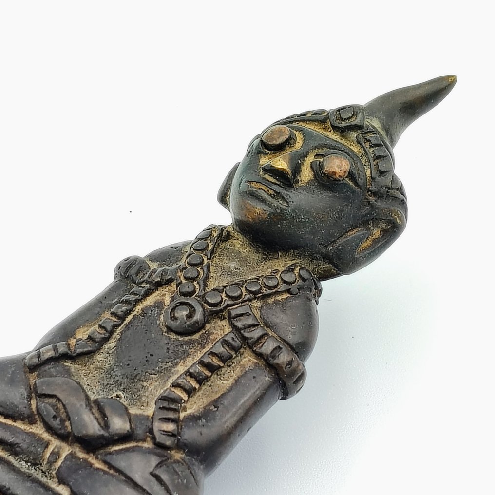 古代印度支那 黄铜色 山地部落坐佛珠子护身符 - 100 mm #3.2