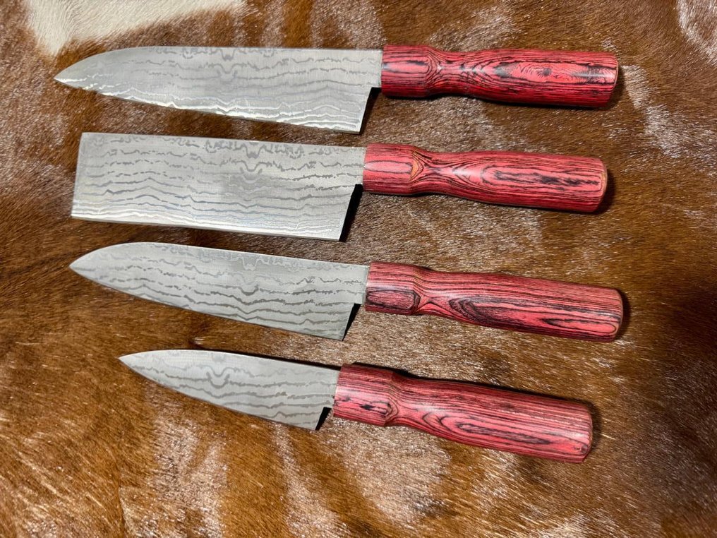 Μαχαίρι κουζίνας - Σετ κουζίνας και μπάρμπεκιου (0114) - VG 10 ατσάλι, λιγότερο ατσάλι και χειρολαβή από εξωτικά ξύλα. - Ιαπωνία - Σετ κουζίνας και μπάρμπεκιου #1.0
