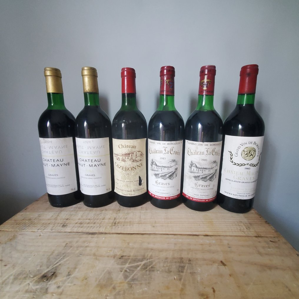 1984 x 2 Château Haut Mayne1983 x 2 Château la Croix 1985 Château Cazebonne & 1983 Château Magence - Graves - 6 Bouteilles (0,75 L) #1.0