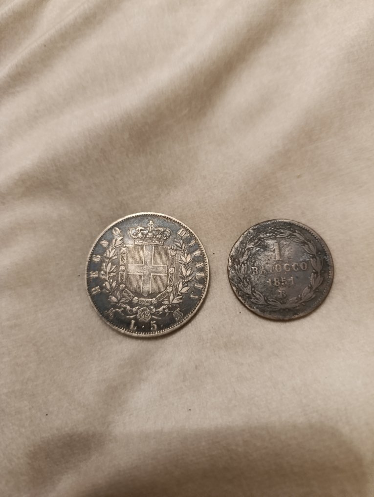 Italy. Lotto 3 monete (5 Lire / 1 Baiocco / 1000 Lire) 1874/1851/1970 (No reserve price) #1.0