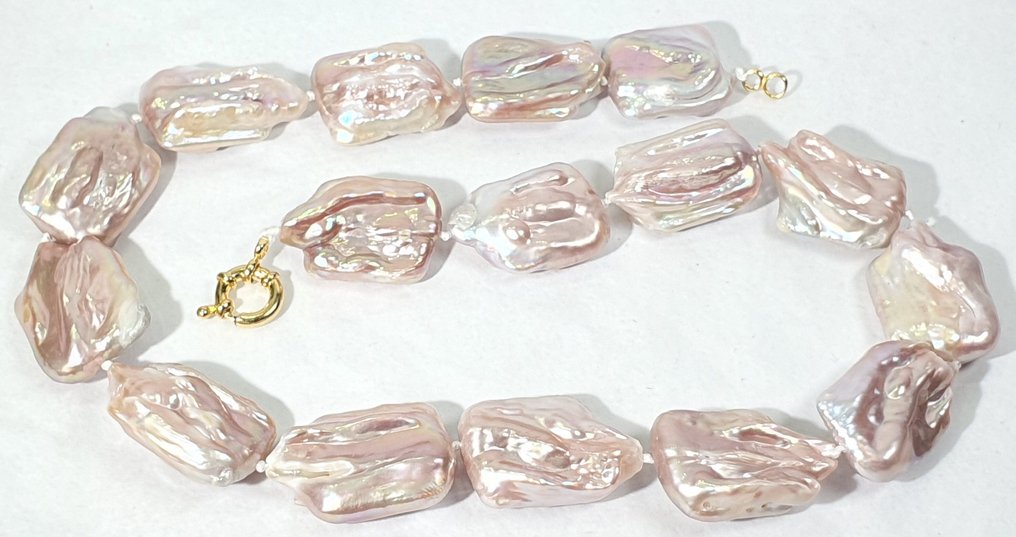 天然淡水粉紅珍珠 - 超大 - 純潔的象徵 - 925純銀 - 非常特別 - 頸鏈 #2.1