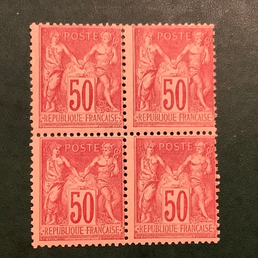 Ranska 1890 - 50 cent Sage type II neljän kappaleen lohko. - Yvert 98 #1.0