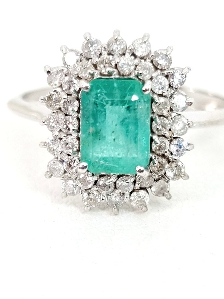 戒指 - 18K包金 白金 祖母绿 - 钻石 #1.0