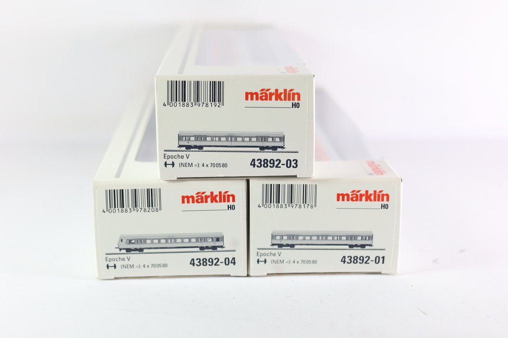 Märklin H0 - uit set 43892 - Vagón de tren de pasajeros a escala (3) - 3 vagones de primera/segunda clase, y vagón de cabina de mando - DB #1.0