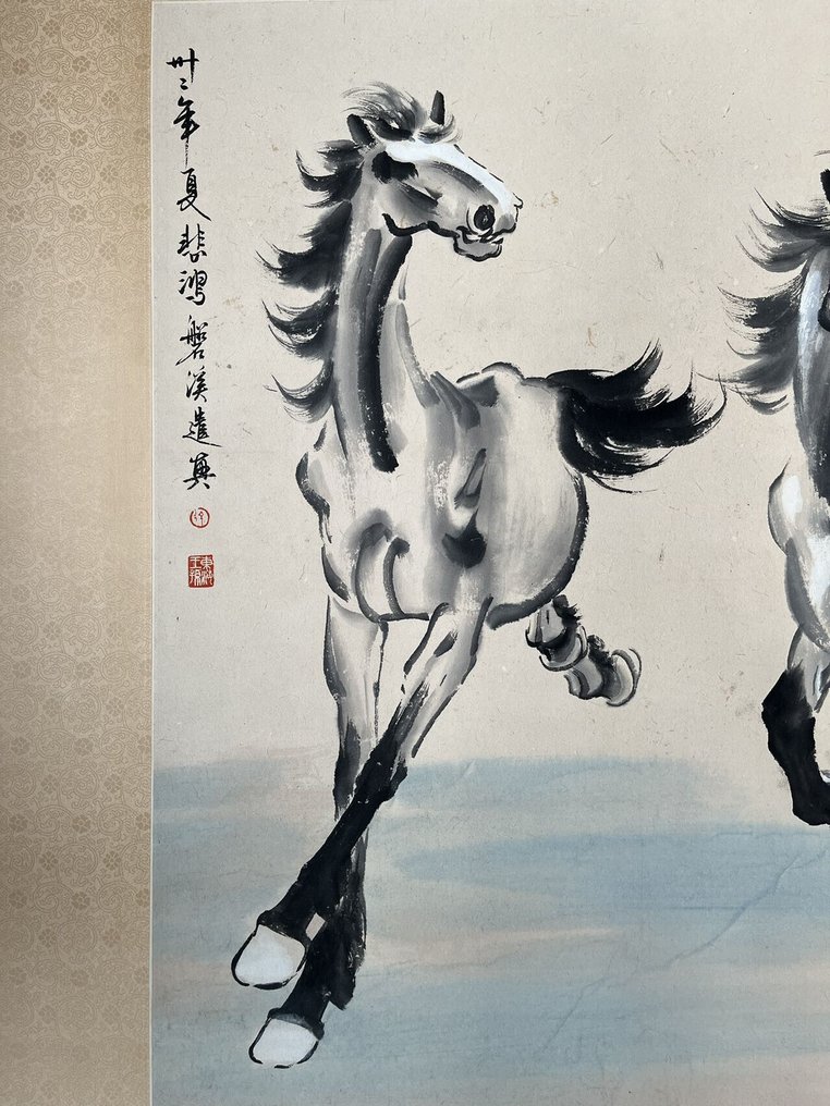 INK AND COLOR ON PAPER PAINTING“Eight Horses”《八骏图》 - Attributed to - Kina #3.2