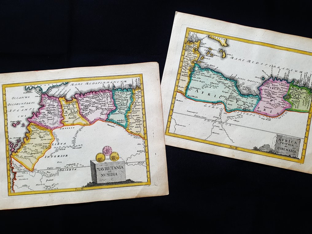 非洲 - [一组2件] - 北非 / 突尼斯 / 阿尔及利亚 / 摩洛哥 / 利比亚 / 地中海国家; Christopher Weigel & David Kohler - Mauretania et Numidia / Africa Propria et Cyrenaica - [LOT of 2] - 1701-1720 #1.0