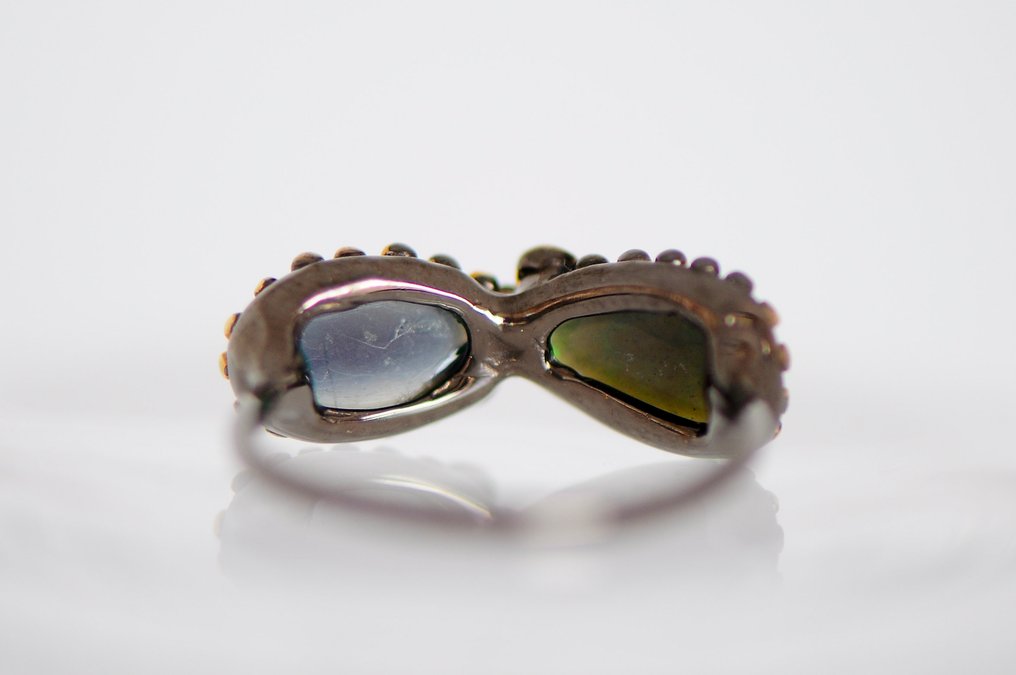 925 ασήμι μαύρο ρουθινωμένο - Όπαλ - Ροδολίτης - Δαχτυλίδι #4.3