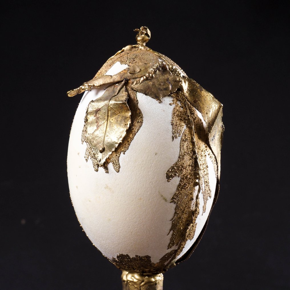Dekorativt ornament - under glasstolpe - Goudgepatineret Nandoe-æg #4.3