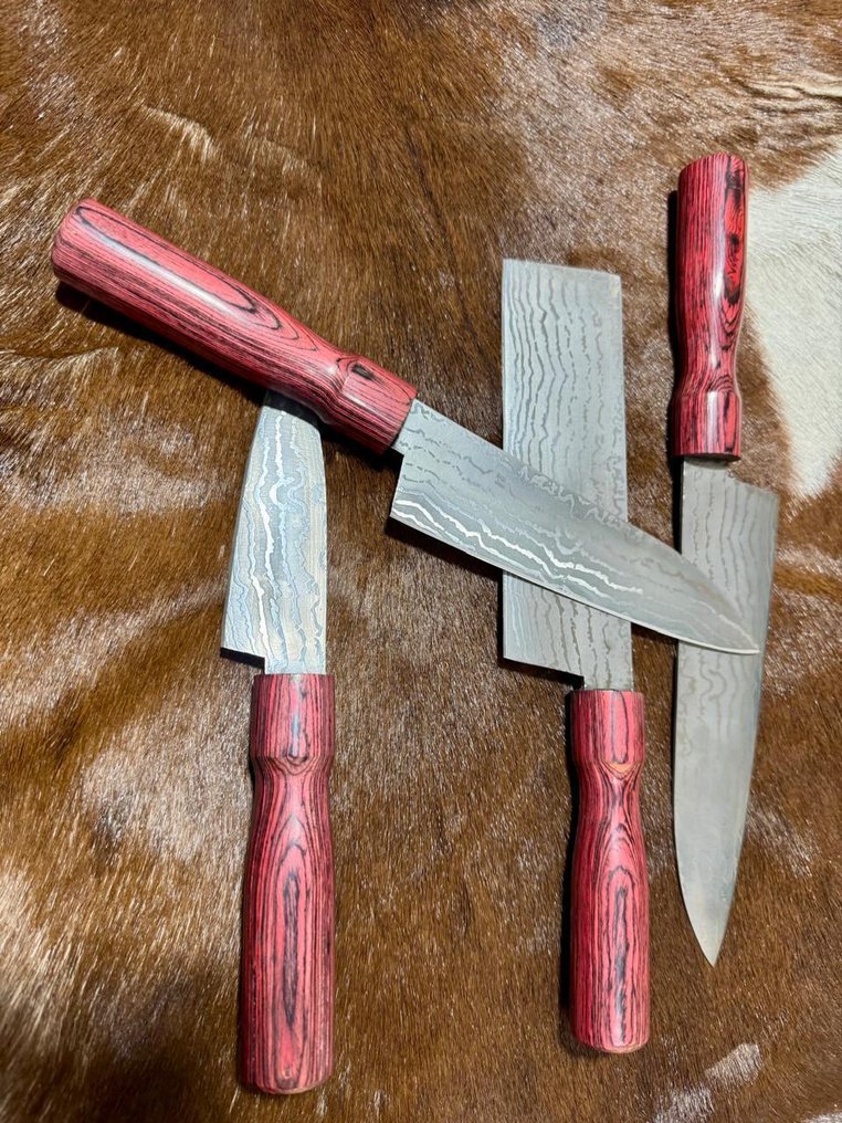 Μαχαίρι κουζίνας - Σετ κουζίνας και μπάρμπεκιου (0114) - VG 10 ατσάλι, λιγότερο ατσάλι και χειρολαβή από εξωτικά ξύλα. - Ιαπωνία - Σετ κουζίνας και μπάρμπεκιου #2.1