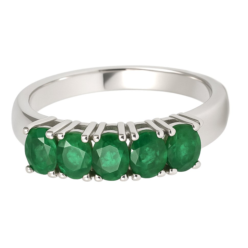 Ring - 18 karat Hvitt gull - 0.70ct. tw. Smaragd #1.0