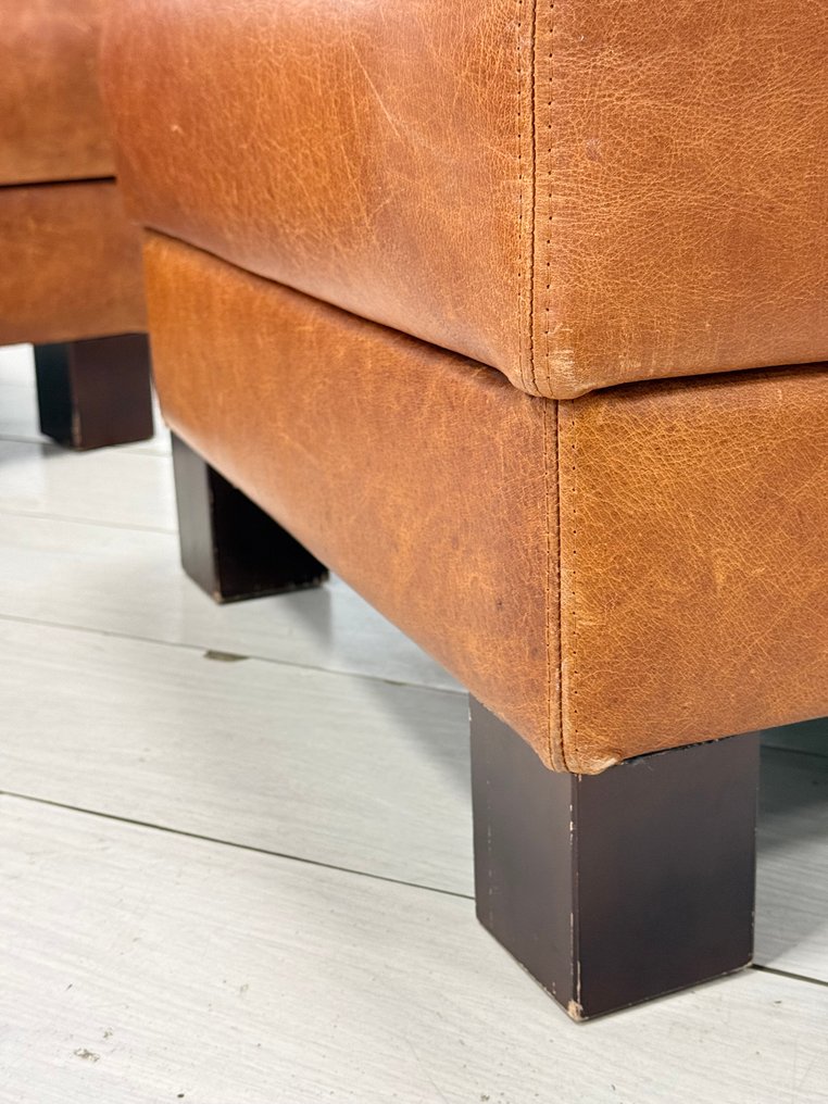 軟墊 - 皮革, 木 - 一对意大利复古皮革脚凳 #3.2