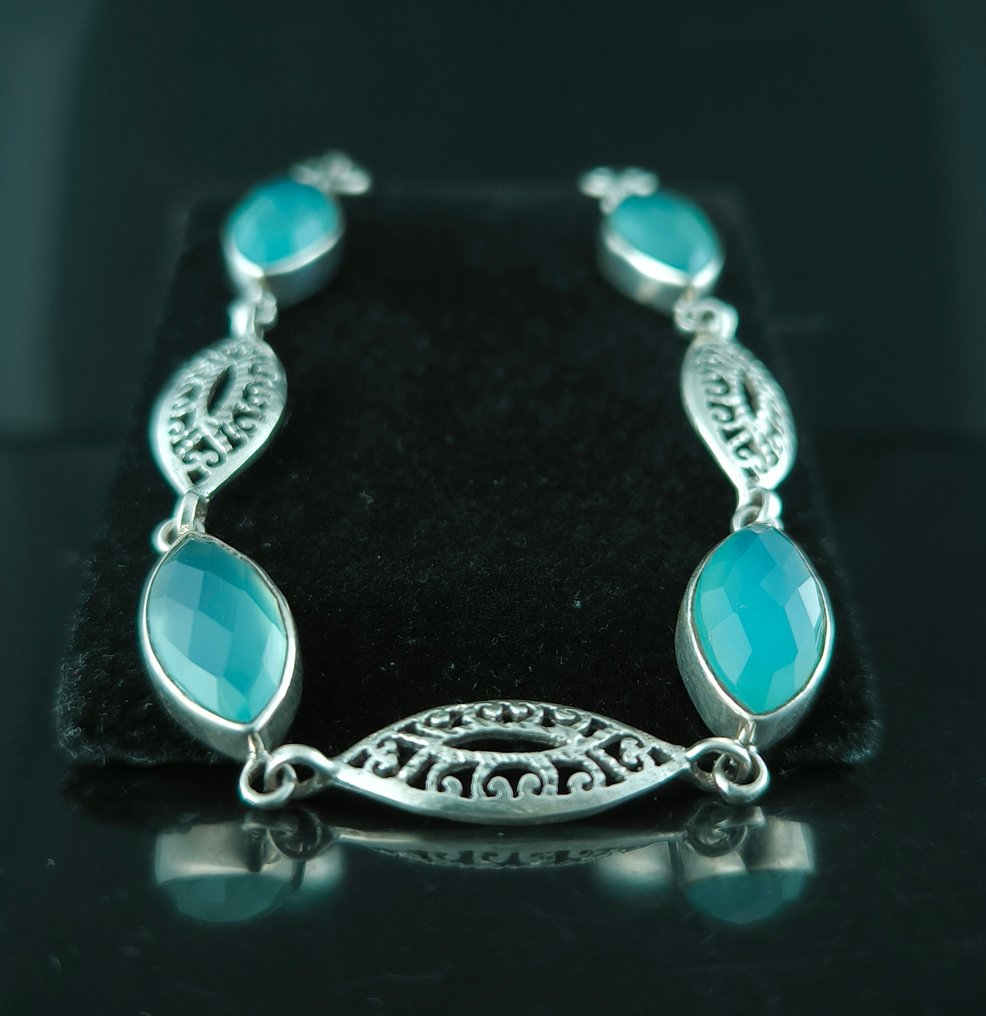 Kalcedon - Sølv - Armbånd - Sterlingsølv #1.0