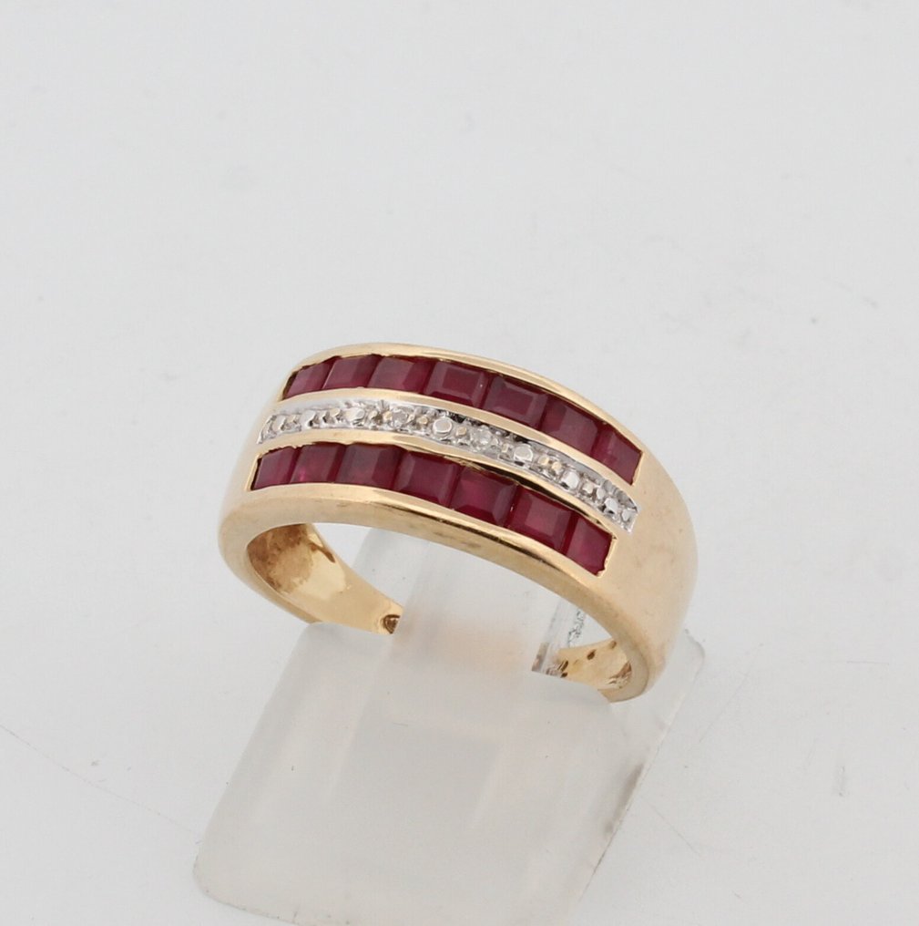 没有保留价 - 戒指 - 18K包金 黄金 红宝石 - 钻石 #1.0