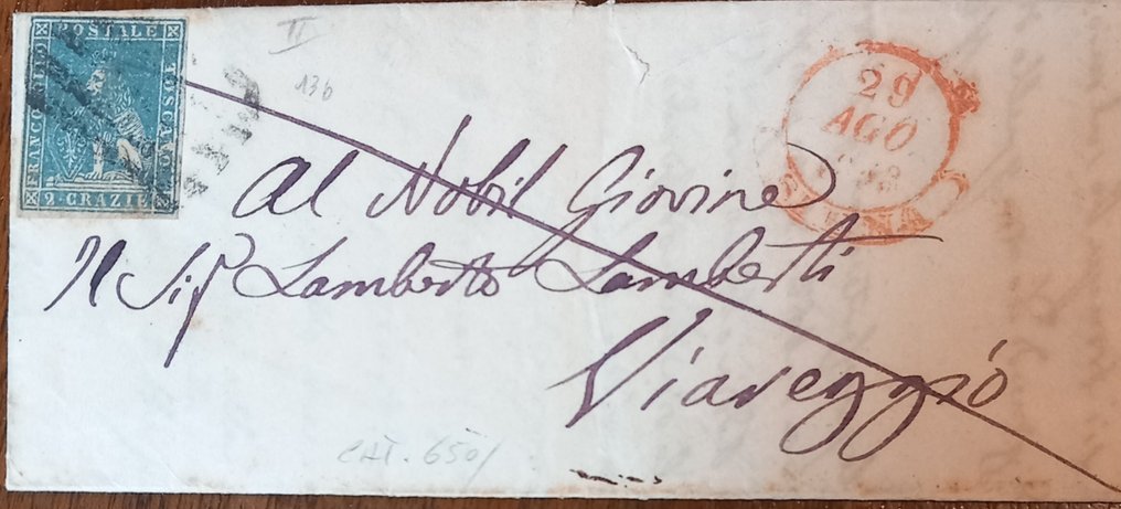 Olaszország 1857/1857 - Toszkána nagyhercegsége 2 őrült kékeszöld 1857 - Sassone #1.0