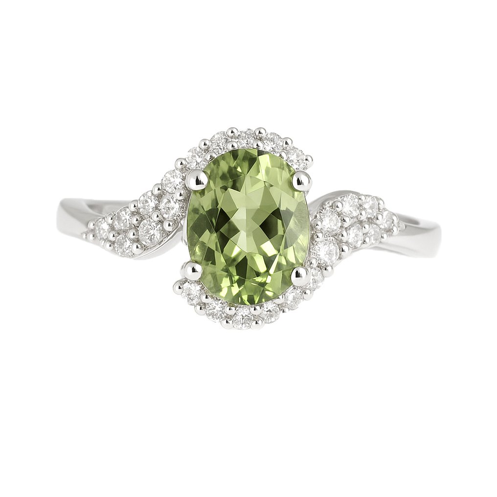 Ring - 18 kt. White gold - 1.57ct. tw. Tourmaline - Diamond #2.1