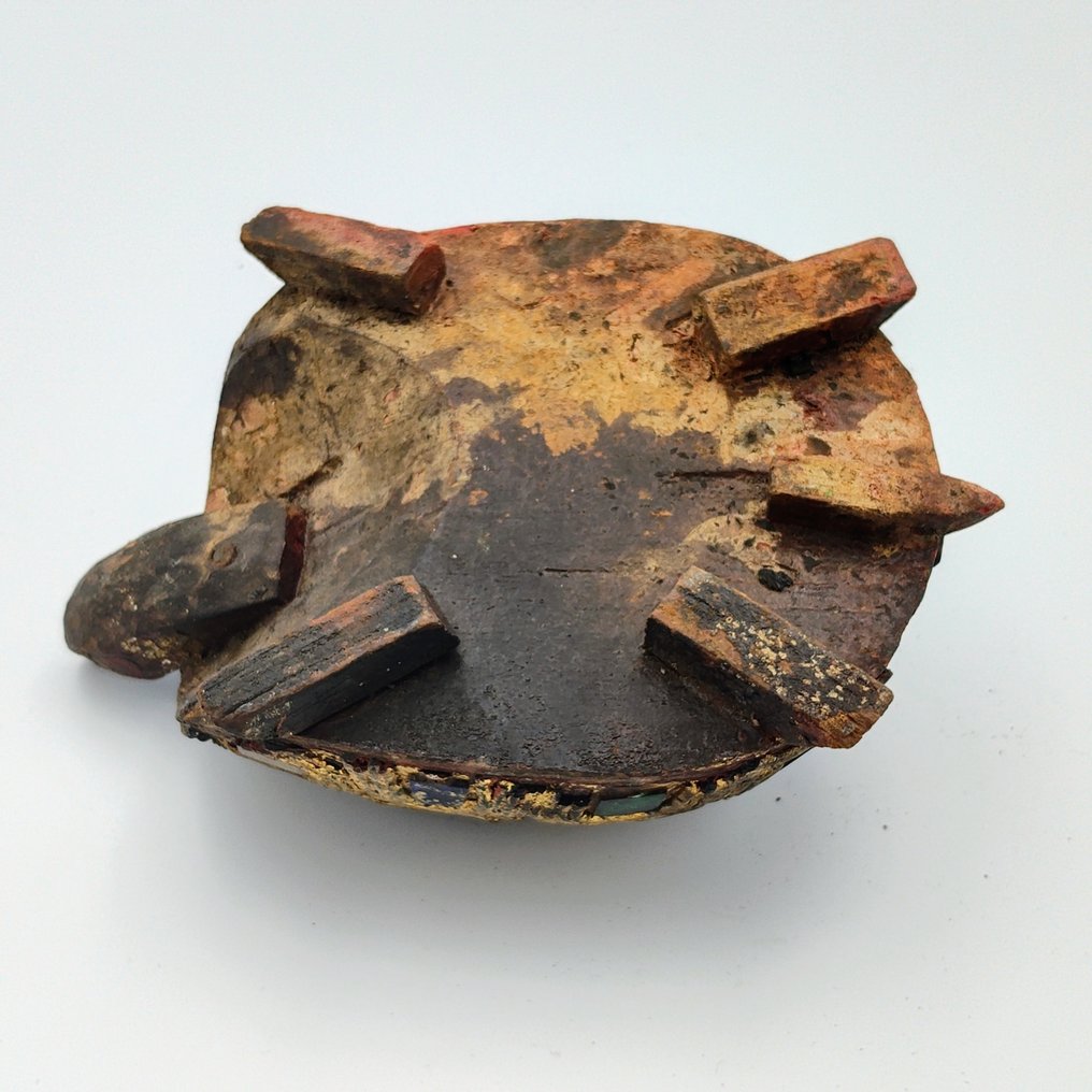 古缅甸 镶嵌木制品 乌龟雕像护身符 - 64 mm  (没有保留价) #3.2