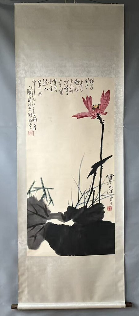 INK AND COLOR ON PAPER PAINTING"Lotus"《荷花》 - Attributed to - Kina #1.0