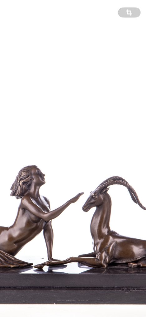 Φιγούρα - Art Deco Bronzefigur Frau mit Antilope - Μπρούντζος, Μάρμαρο #3.2