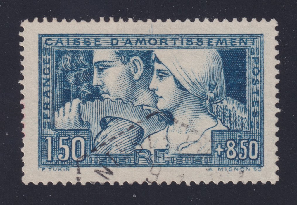 法國 1928 - 《Le Travail》第252f号（IV型，第3格），已邮戳，六角形邮戳，极佳 - Yvert #1.0