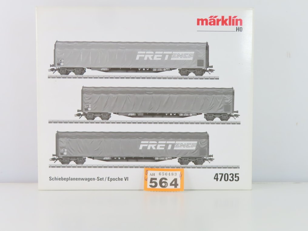 Märklin H0 - 47035 - Ensemble de wagons de marchandises pour trains miniatures (1) - Ensemble de wagons de marchandises en trois parties avec wagons fermés à quatre essieux. - SNCF #2.1