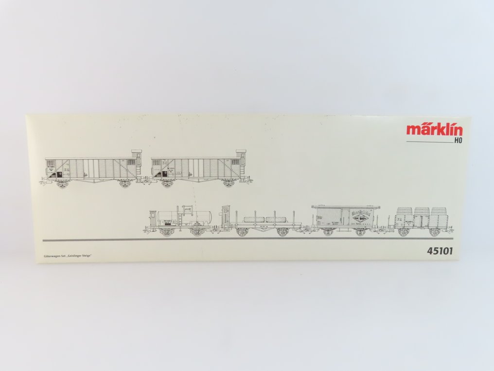 Märklin H0 - 45101 - Conjunto de vagões de carga de modelismo ferroviário (1) - 6x 2-axle com, entre outros, vagão de carga fechada, vagão de carga aberta alta, vagão-tanque e - Baden #3.2