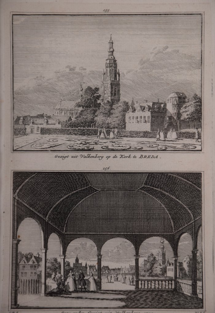 荷兰 - Breda; Hendrik Spilman/ Tirion - GEZIGT UIT VALKENBERG OP DE KERK TE BREDA – EEN ANDER GEZIGT UIT VALKENBERG 1732 - 1721-1750 #4.3